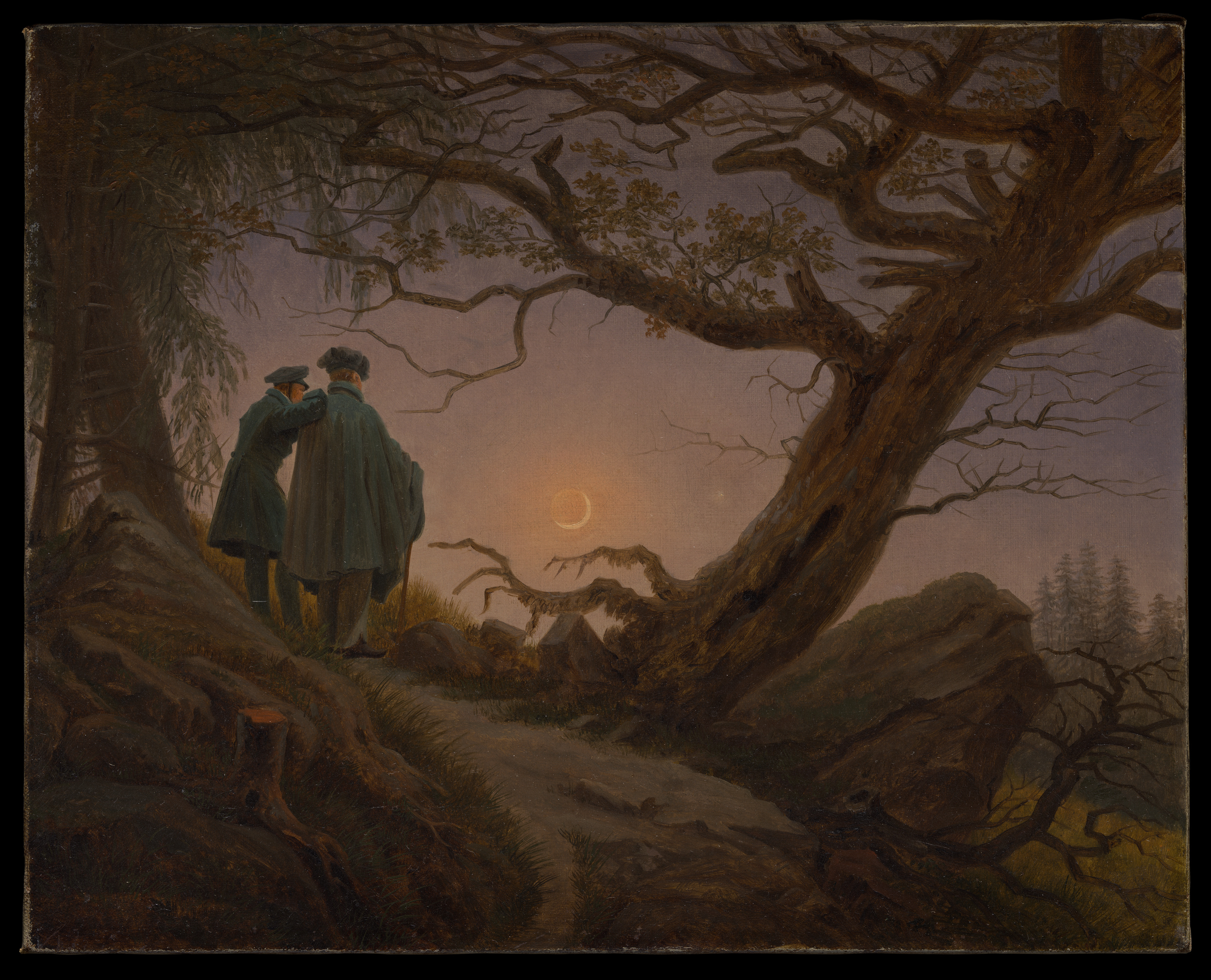 Two men contemplating the moon by Caspar David Friedrich